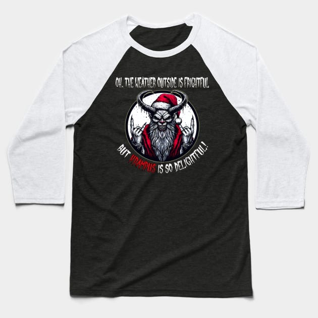 Creepy and Metalhead Christmas Krampus Baseball T-Shirt by MetalByte